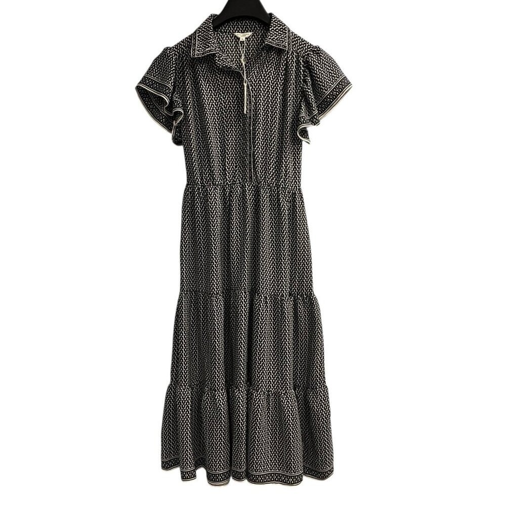 Max Studio Dress Black Floral Chiffon Empire Waist Tiered Maxi Size S Event